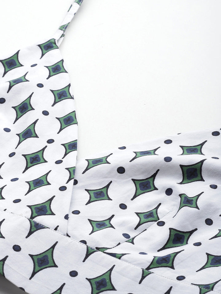 Green Color Floral Printed Pure Cotton Three-Quarter Sleeves Co-Ords
