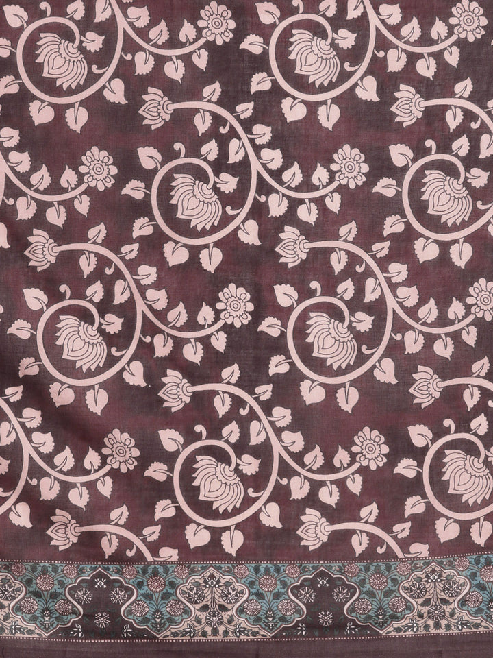 Buta Buti Maroon Colour Floral Printed Pure Cotton Saree With Unstitched Blouse And Lace