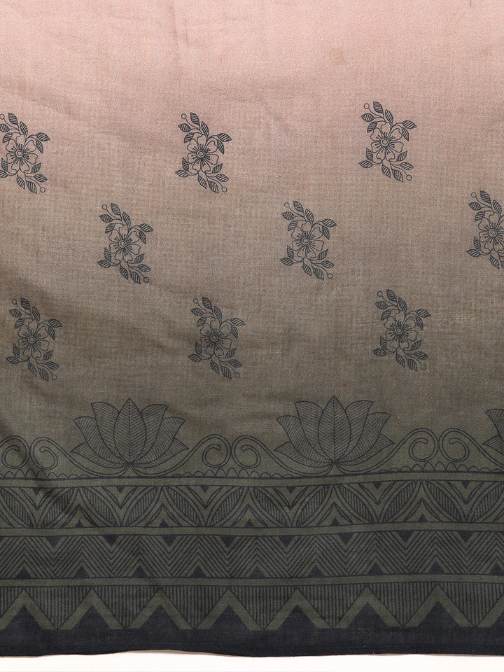 Buta Buti Multi Colour Floral Printed Pure Cotton Saree With Unstitched Blouse And Lace