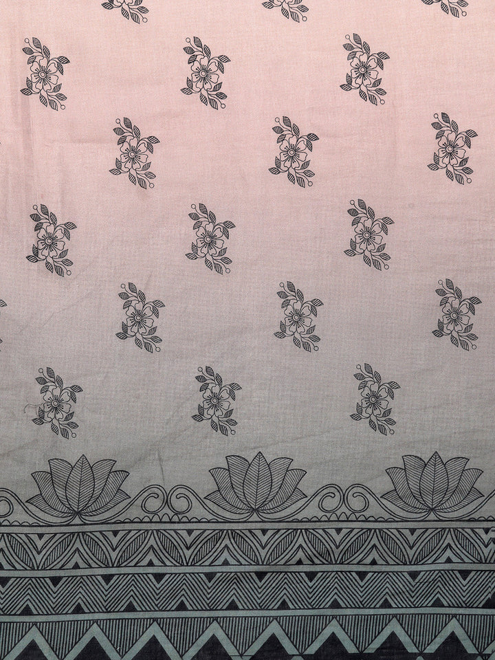 Buta Buti Multi Colour Floral Printed Pure Cotton Saree With Unstitched Blouse And Lace
