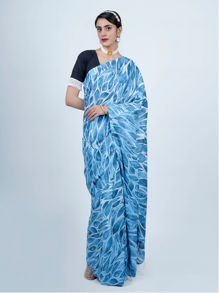 Buta Buti Floral Printed Cotton Tasseled Saree