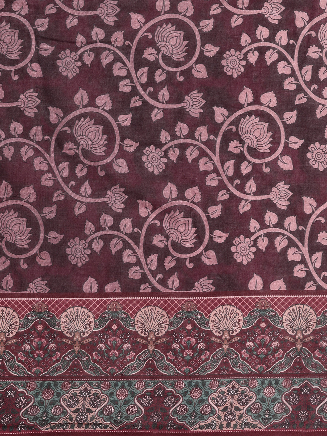 Buta Buti Maroon Colour Floral Printed Pure Cotton Saree With Unstitched Blouse And Lace