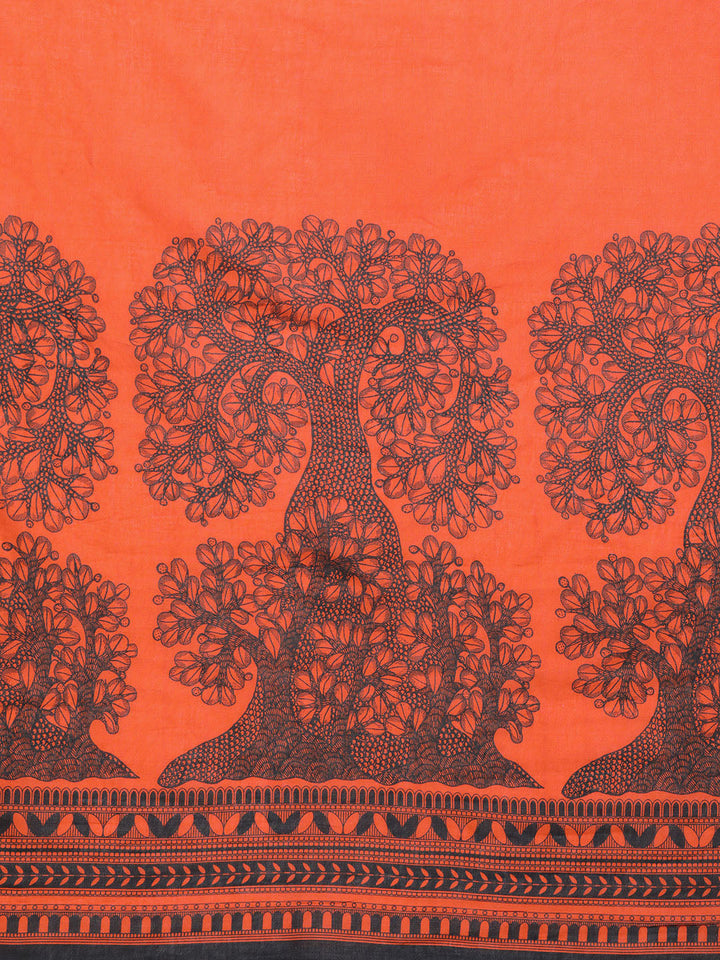 Buta Buti Orange Colour Floral Printed Pure Cotton Saree With Unstitched Blouse And Lace