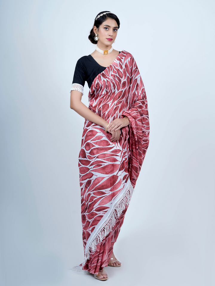 Buta Buti Floral Water Color Art Printed Cotton Tasseled Saree