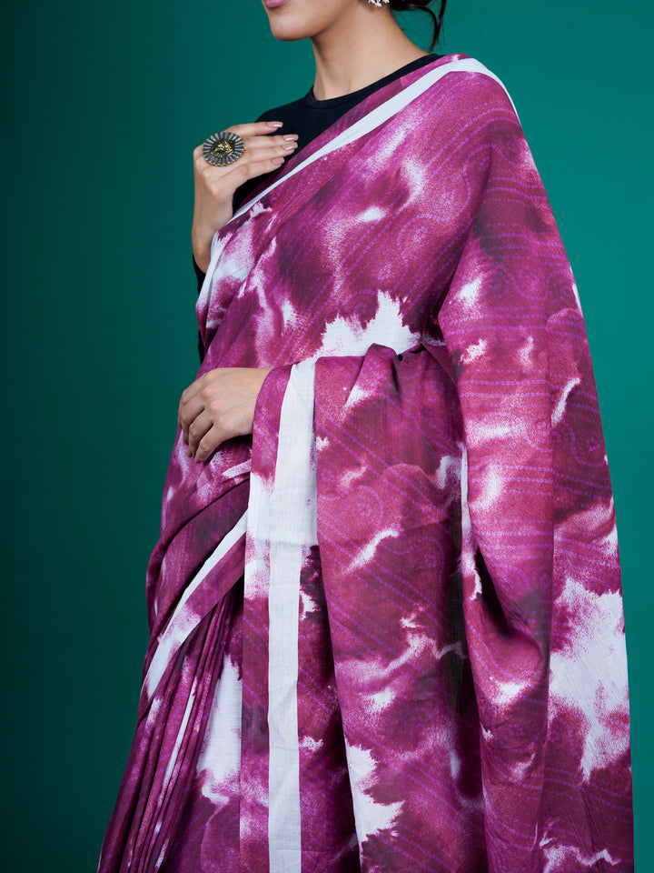 Buta Buti lavender Color Floral Printed Pure Cotton Saree With Unstitched Blouse And lace