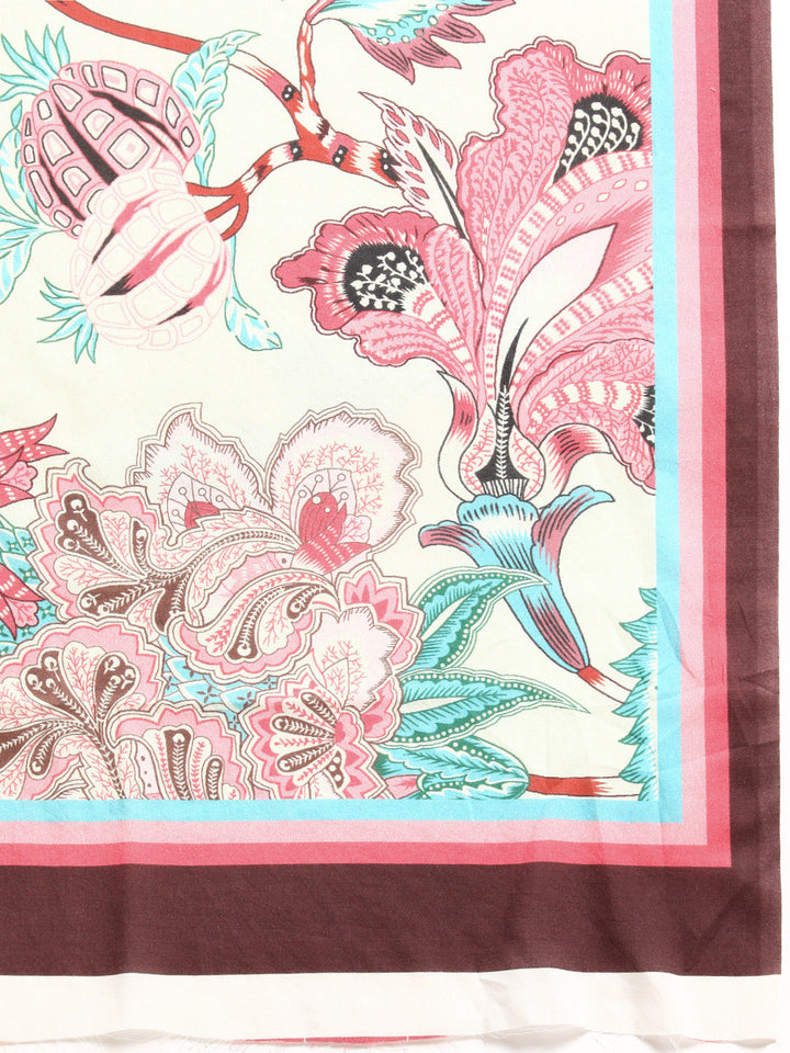Buta Buti Cream Colour Floral  Printed Pure Cotton Saree With Unstitched Blouse