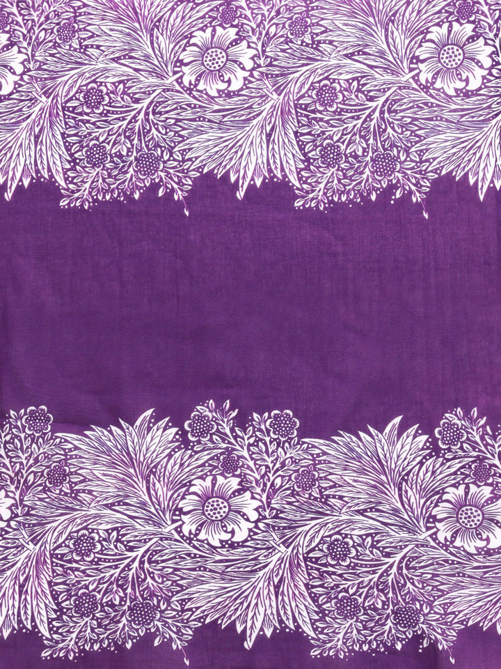 Buta Buti Purple Colour Floral  Printed Pure Cotton Saree With Unstitched Blouse