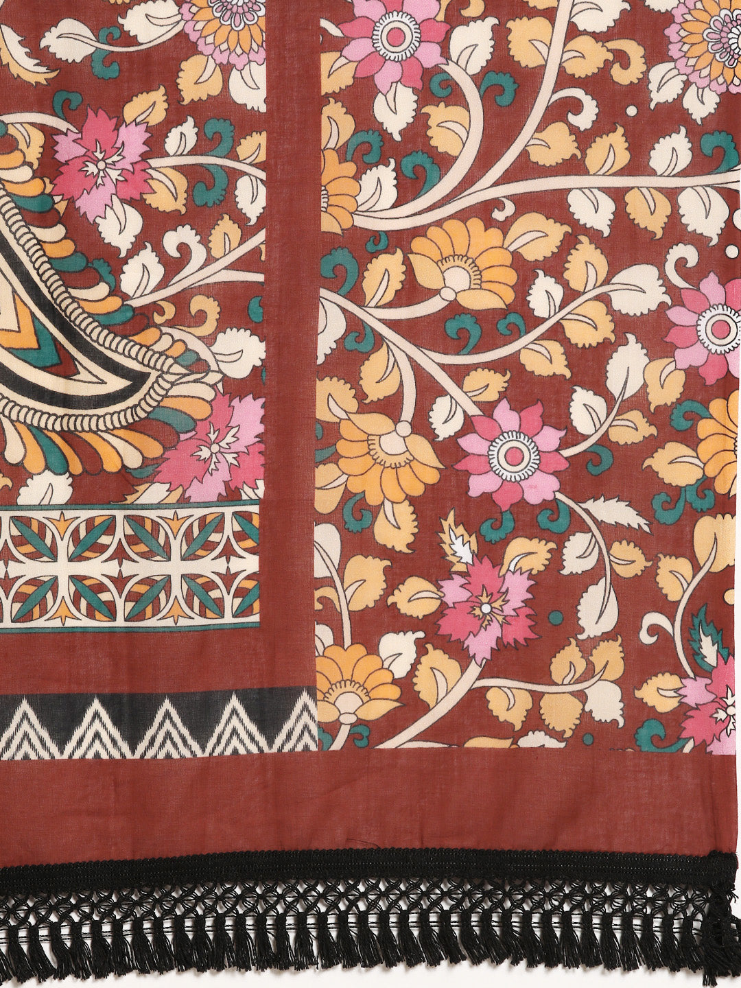 Buta Buti Multi Colour Floral Printed Pure Cotton Saree With Unstitched Blouse And Lace