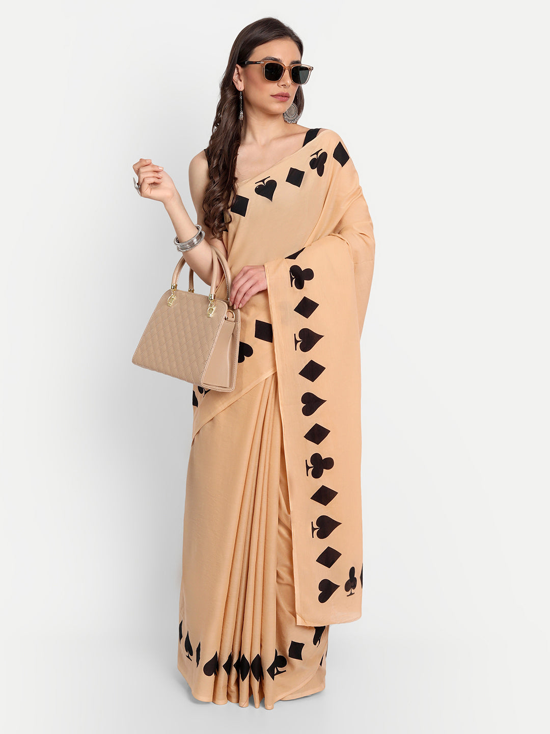 Buta Buti Beige & Black Pure Cotton Saree