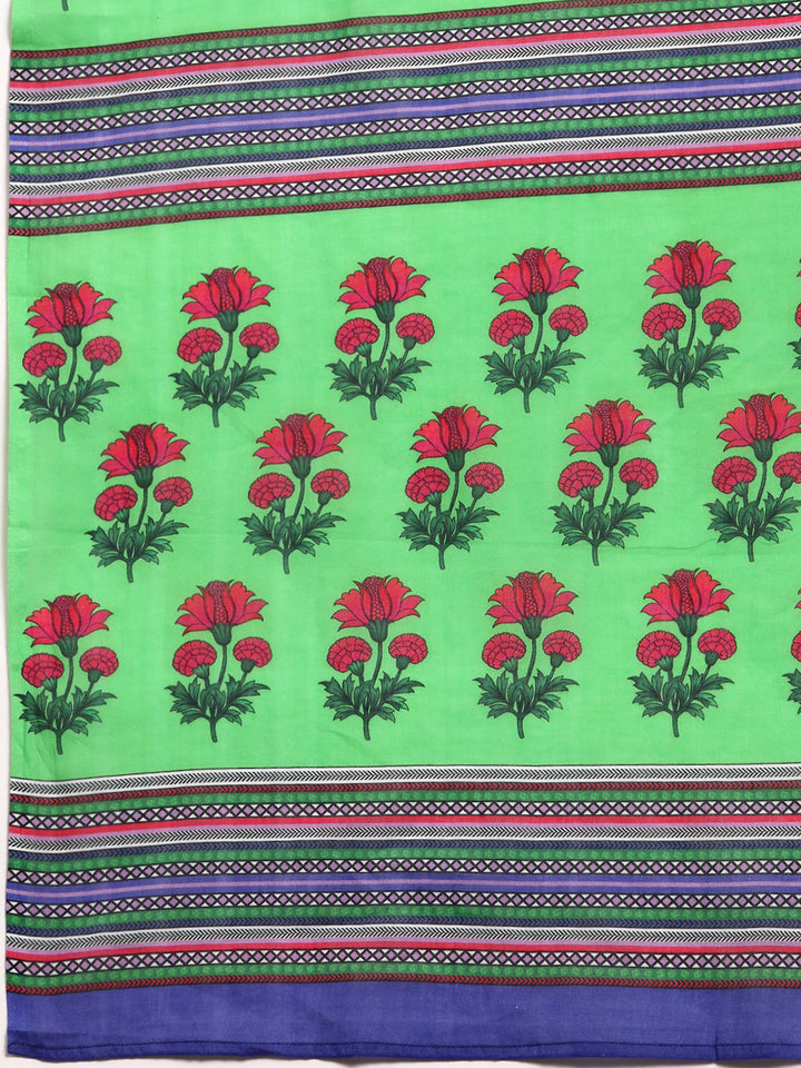 Buta Buti Multi Colour Floral Printed Pure cotton Saree With Unstitched Blouse