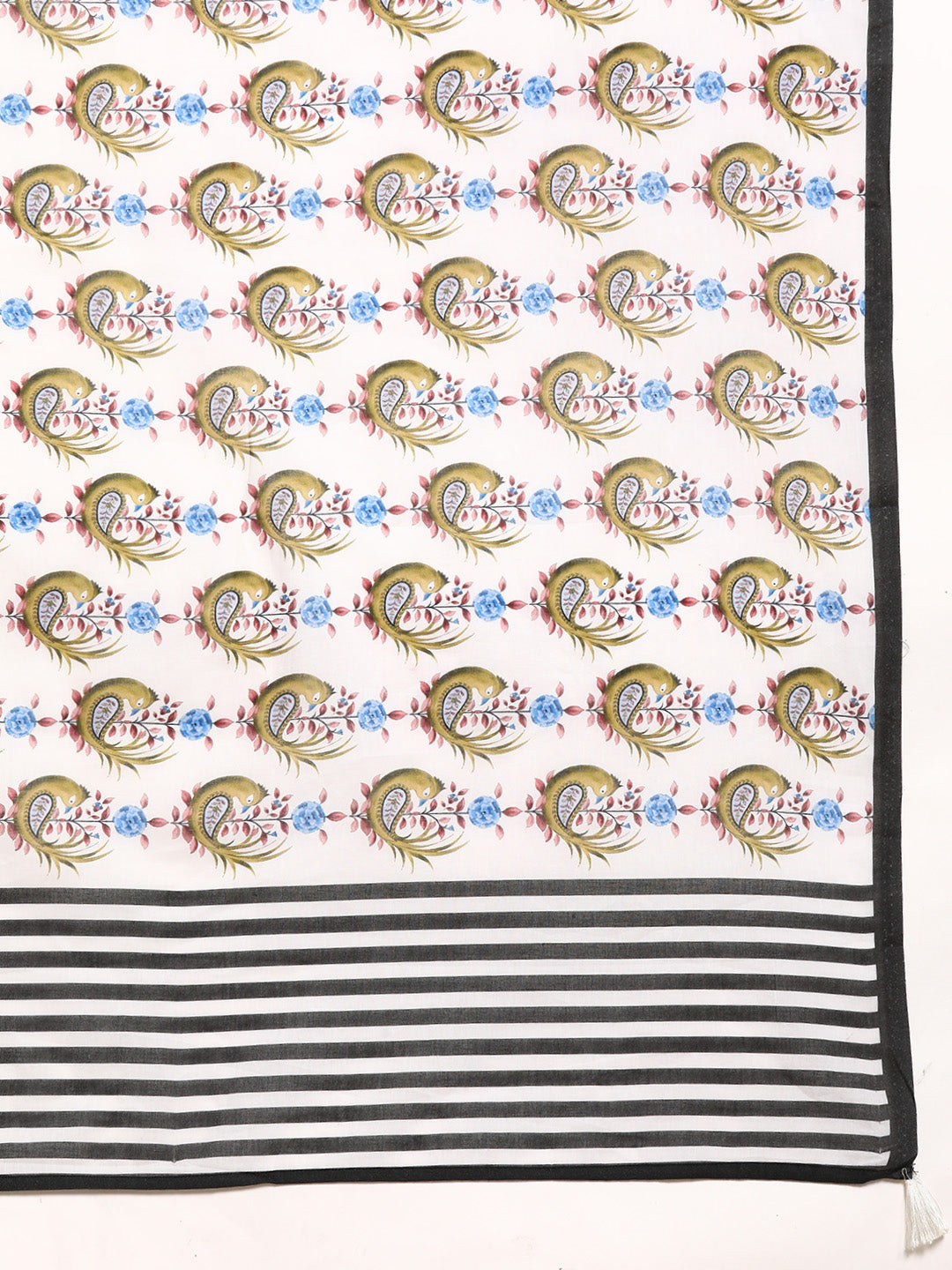 Buta Buti White Colour Floral Printed Pure Cotton Saree With Unstitched Blouse And Lace