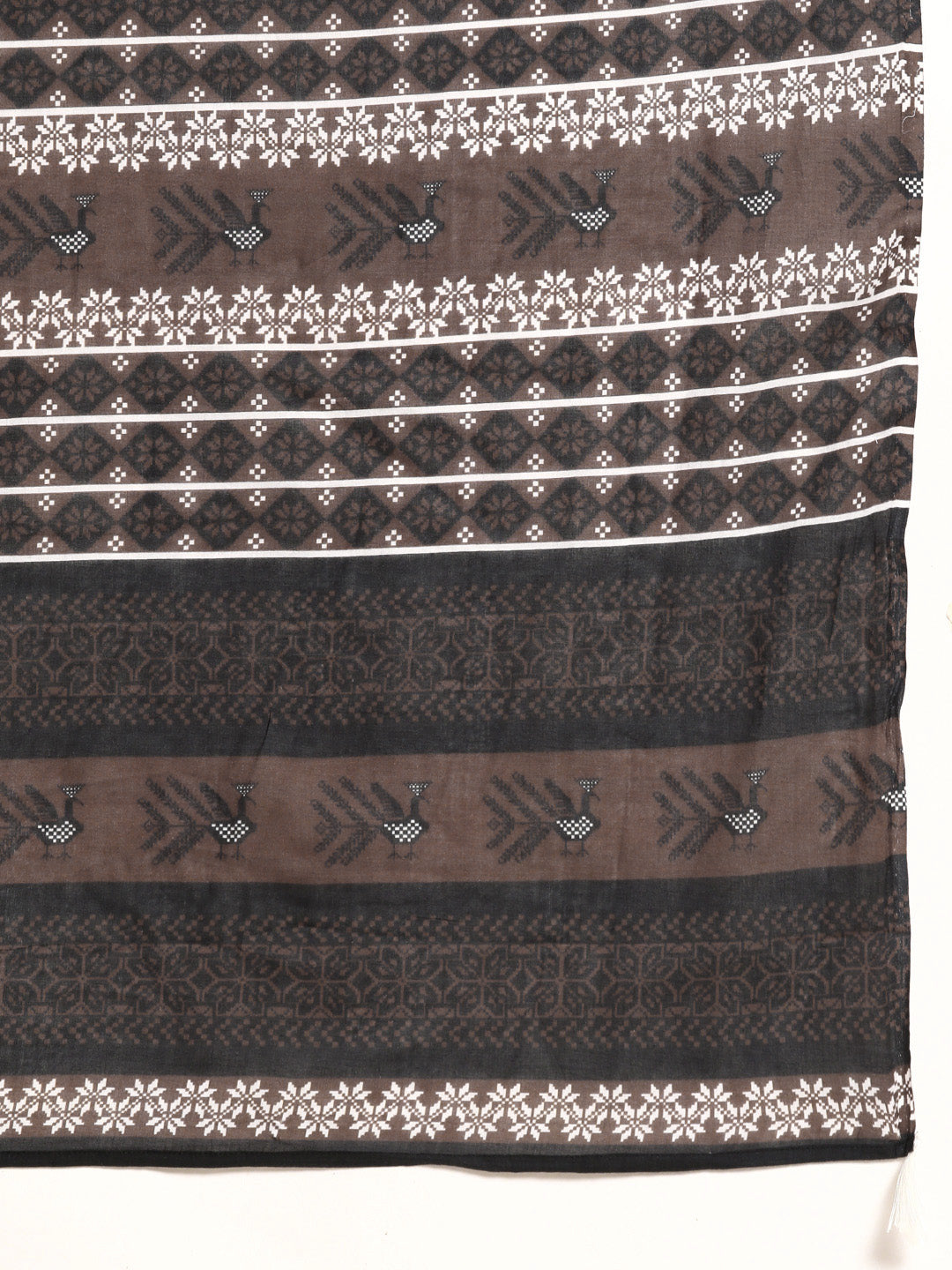 Buta Buti Brown Colour Abstract Printed Pure Cotton Saree With Unstitched Blouse And Lace