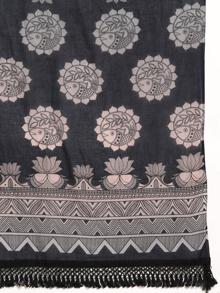 Buta Buti Multi Colour Floral Printed Pure Cotton Saree With Unstitched Blouse And Lace