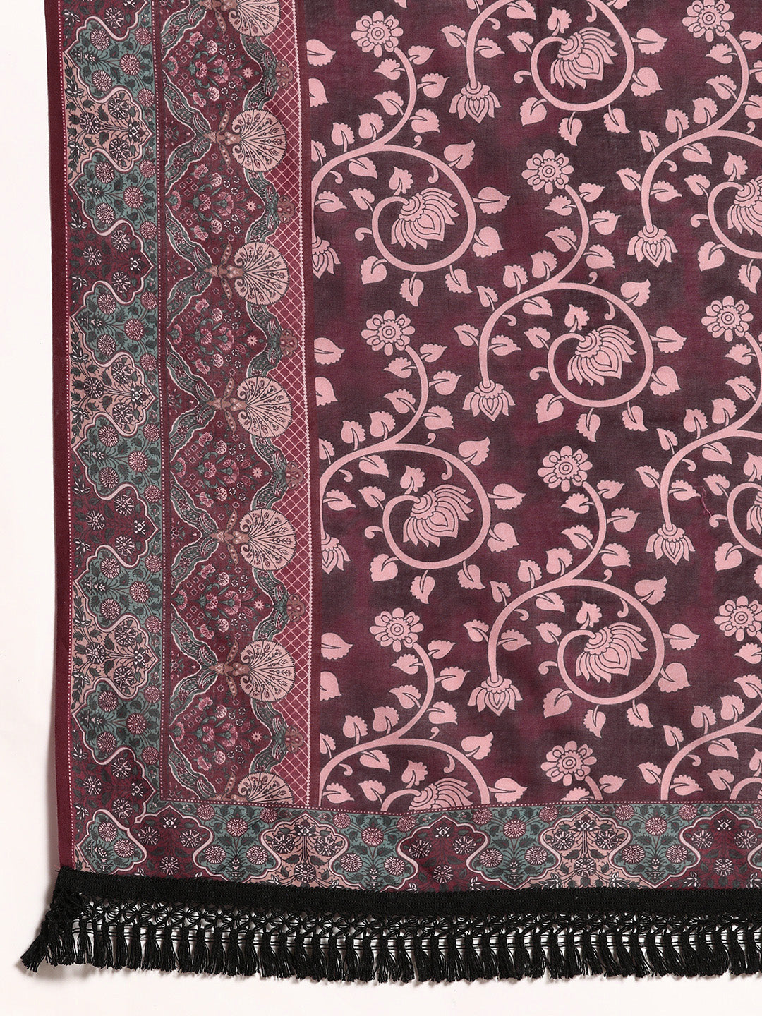 Buta Buti Maroon Colour Floral Printed Pure Cotton Saree With Unstitched Blouse And Lace