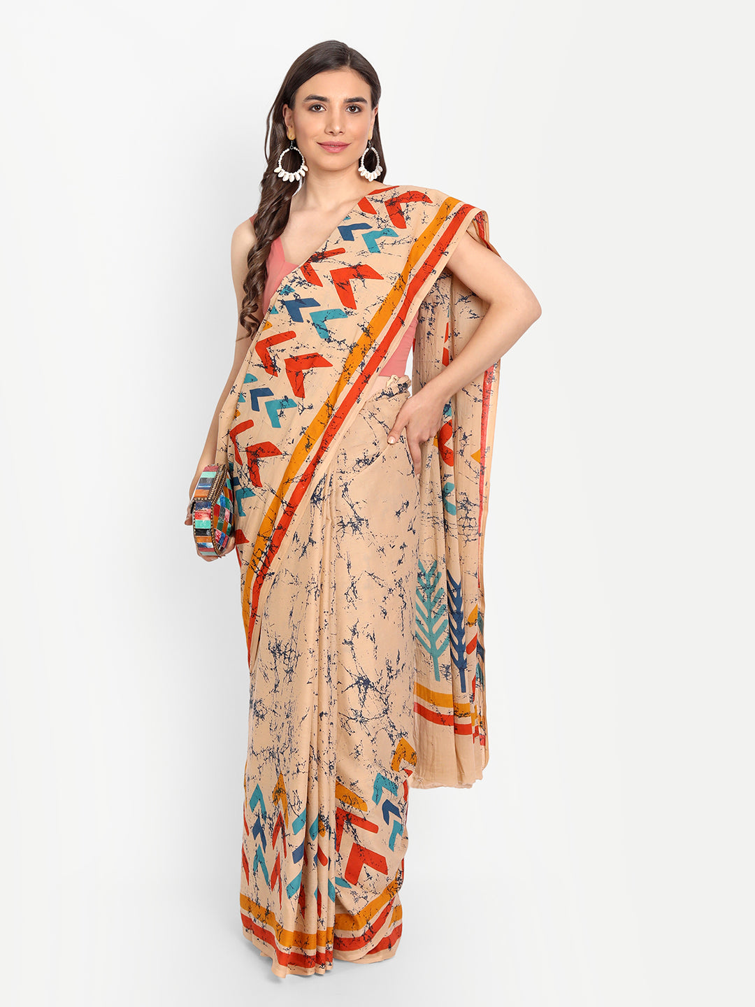 Buta Buti Beige & Red Pure Cotton Saree