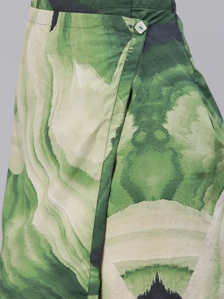 Green Psychedelic Printed Mini Skirt Coordset