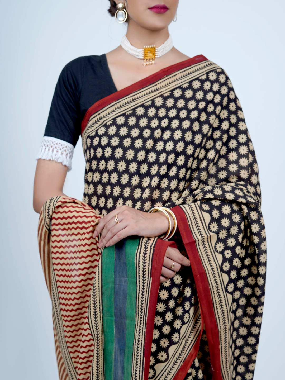 Buta Buti Geometrical Hand Block Printed Cotton Saree