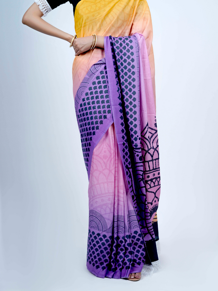 Buta Buti Floral Printed Cotton Tasseled Saree