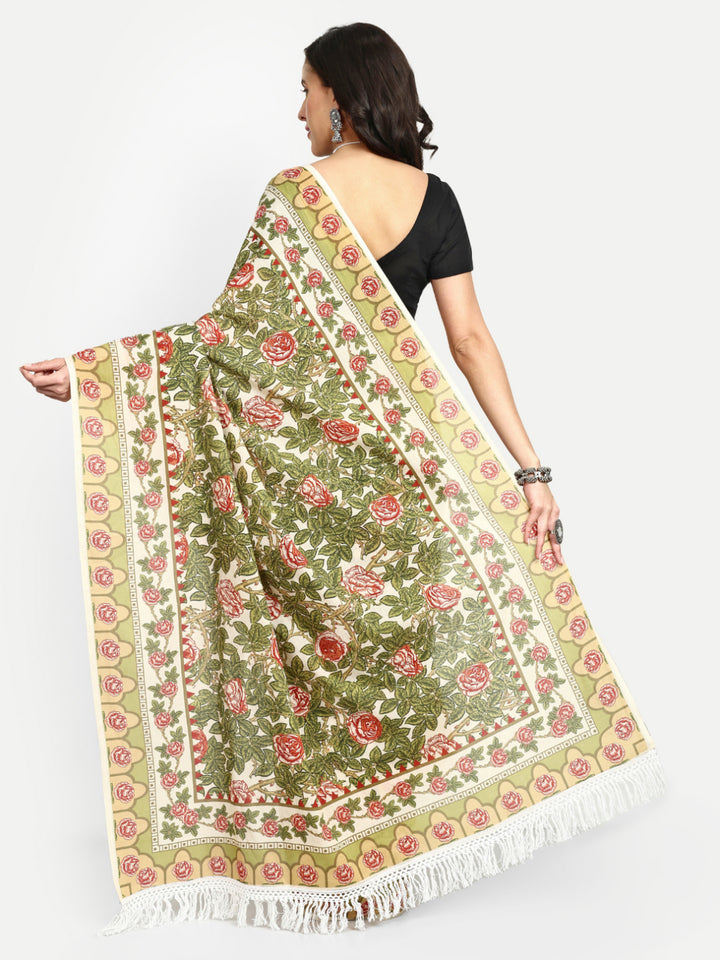 Buta Buti Floral Printed Pure Cotton Tasseled Saree