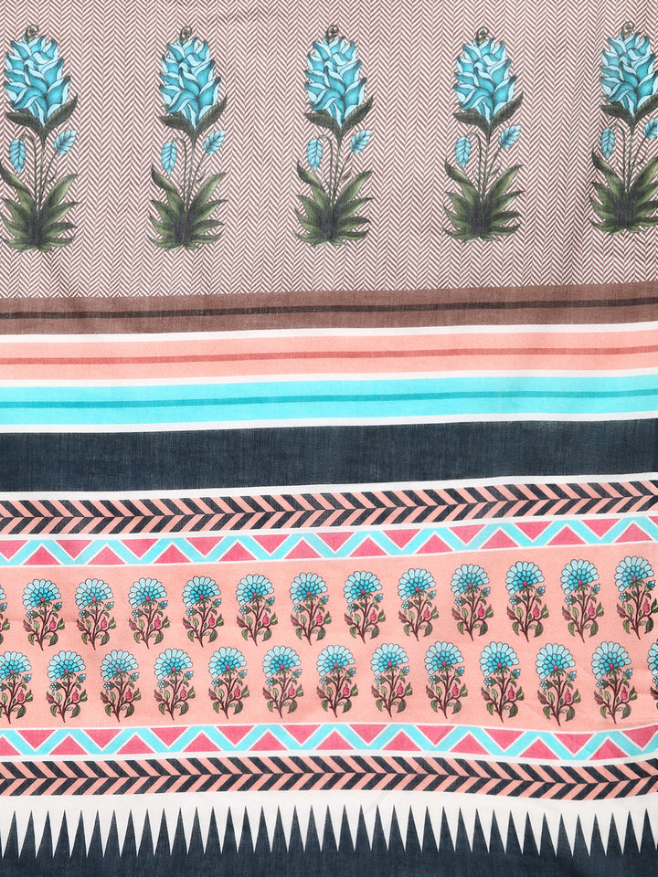 Buta Buti Brown Colour Floral Printed Pure cotton Saree With Unstitched Blouse