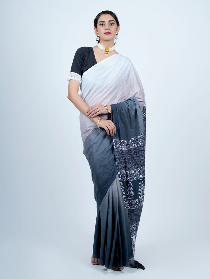 Buta Buti Ombre Printed Pure Cotton Tassled Saree