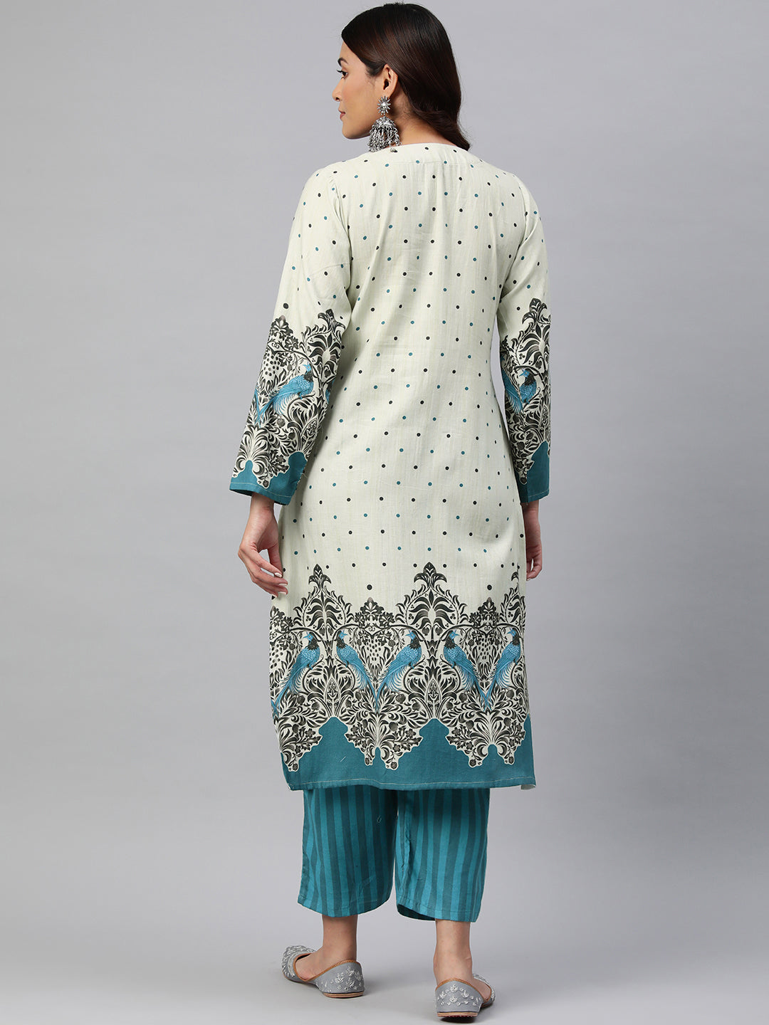 Beige Color Floral Printed Pure Cotton  Kurta Set