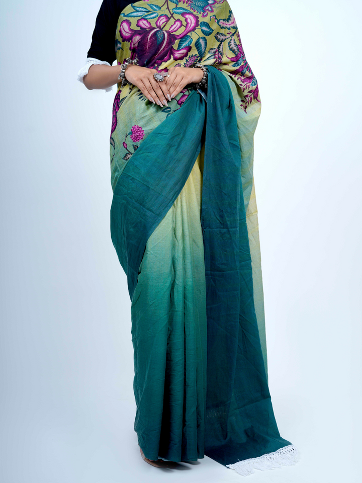 Buta Buti Chintz Floral Printed Cotton Tasseled Saree