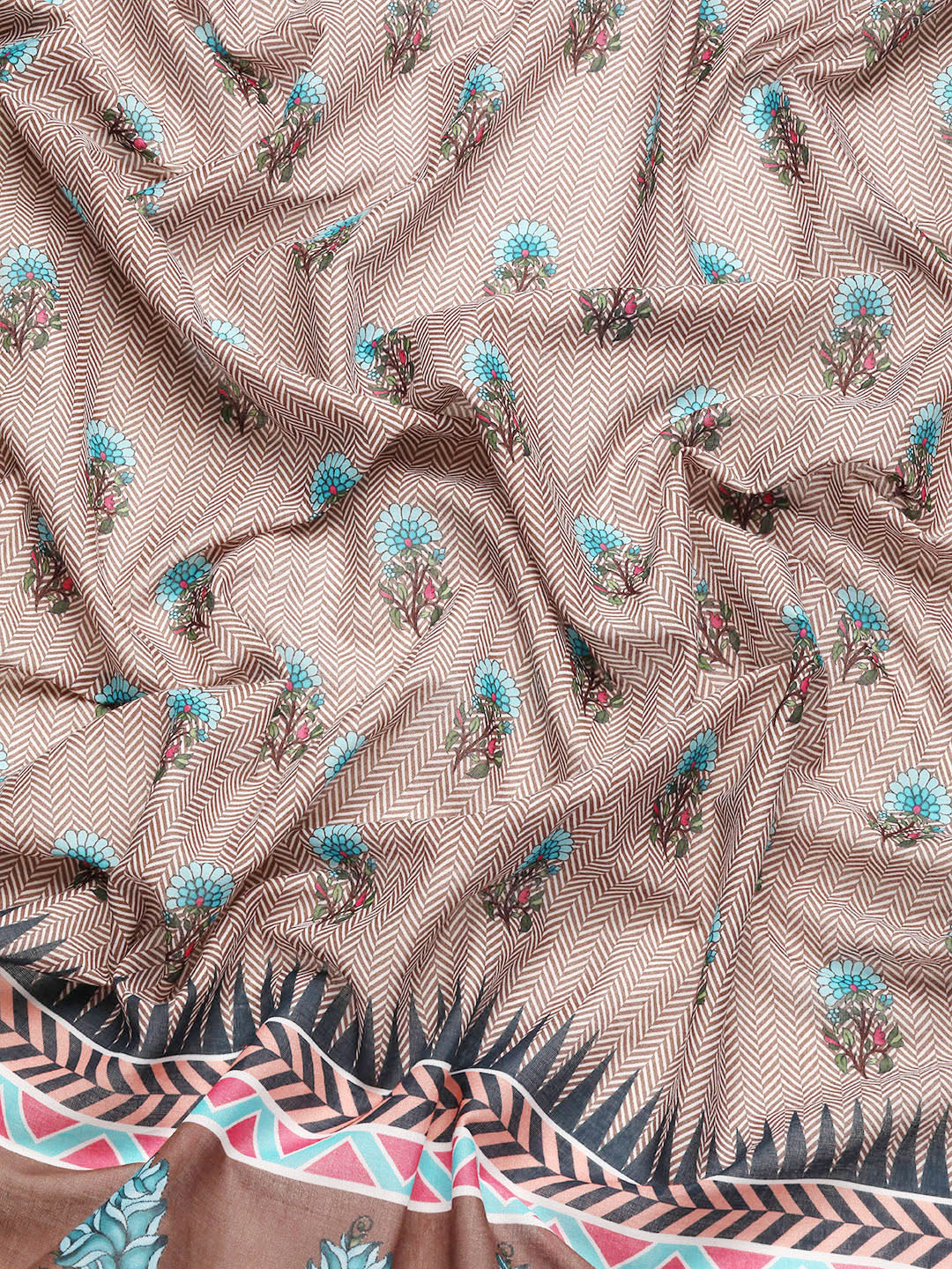 Buta Buti Brown Colour Floral Printed Pure cotton Saree With Unstitched Blouse