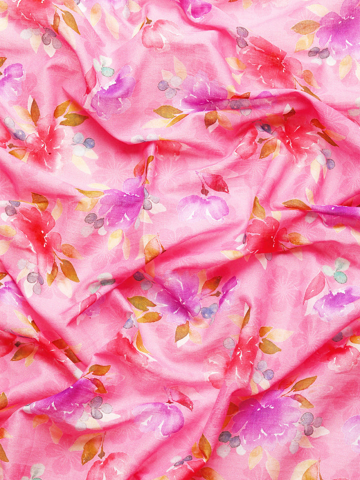 Buta Buti Pnk Colour Floral  Printed Pure Cotton Saree With Unstitched Blouse