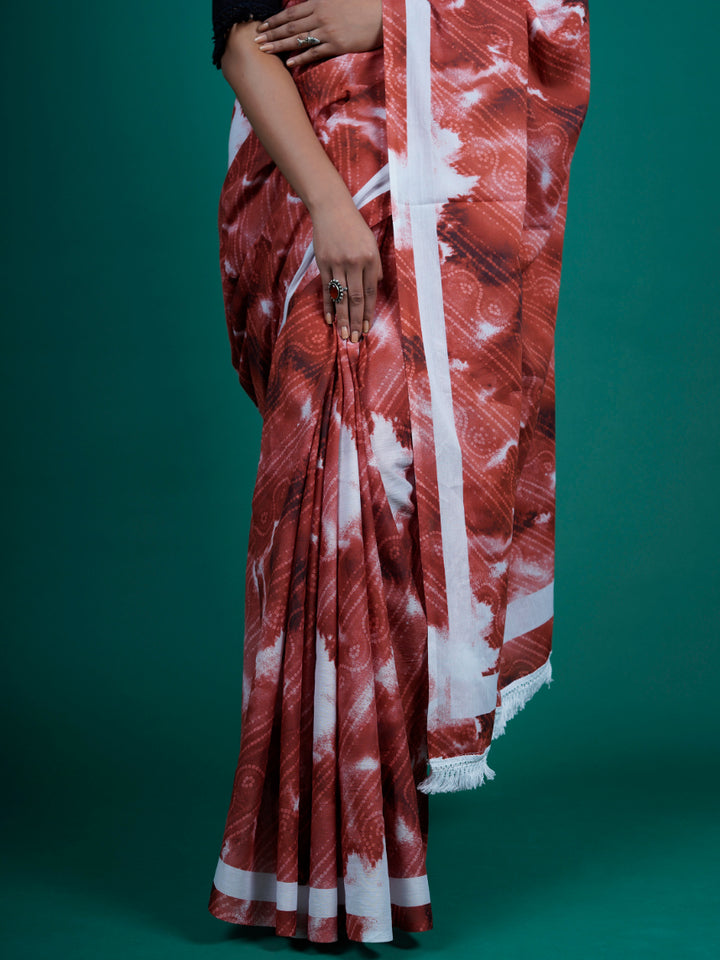 Buta Buti Bandhani Printed Cotton Tasseled Saree