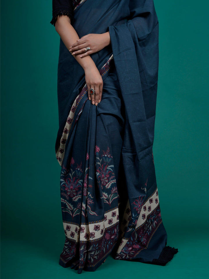 Buta Buti Chintz Floral Printed Cotton Tasseled Saree