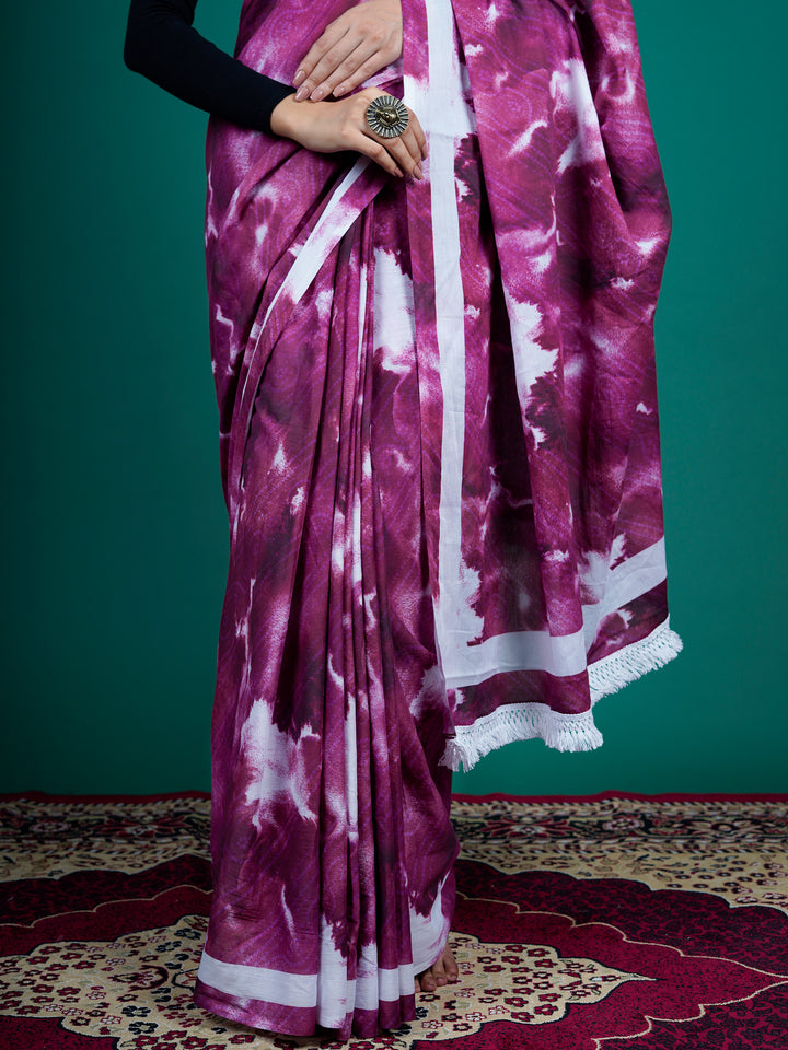 Buta Buti lavender Color Floral Printed Pure Cotton Saree With Unstitched Blouse And lace