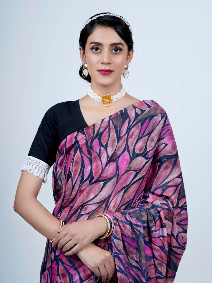 Buta Buti Floral Printed Cotton Tasseled Saree