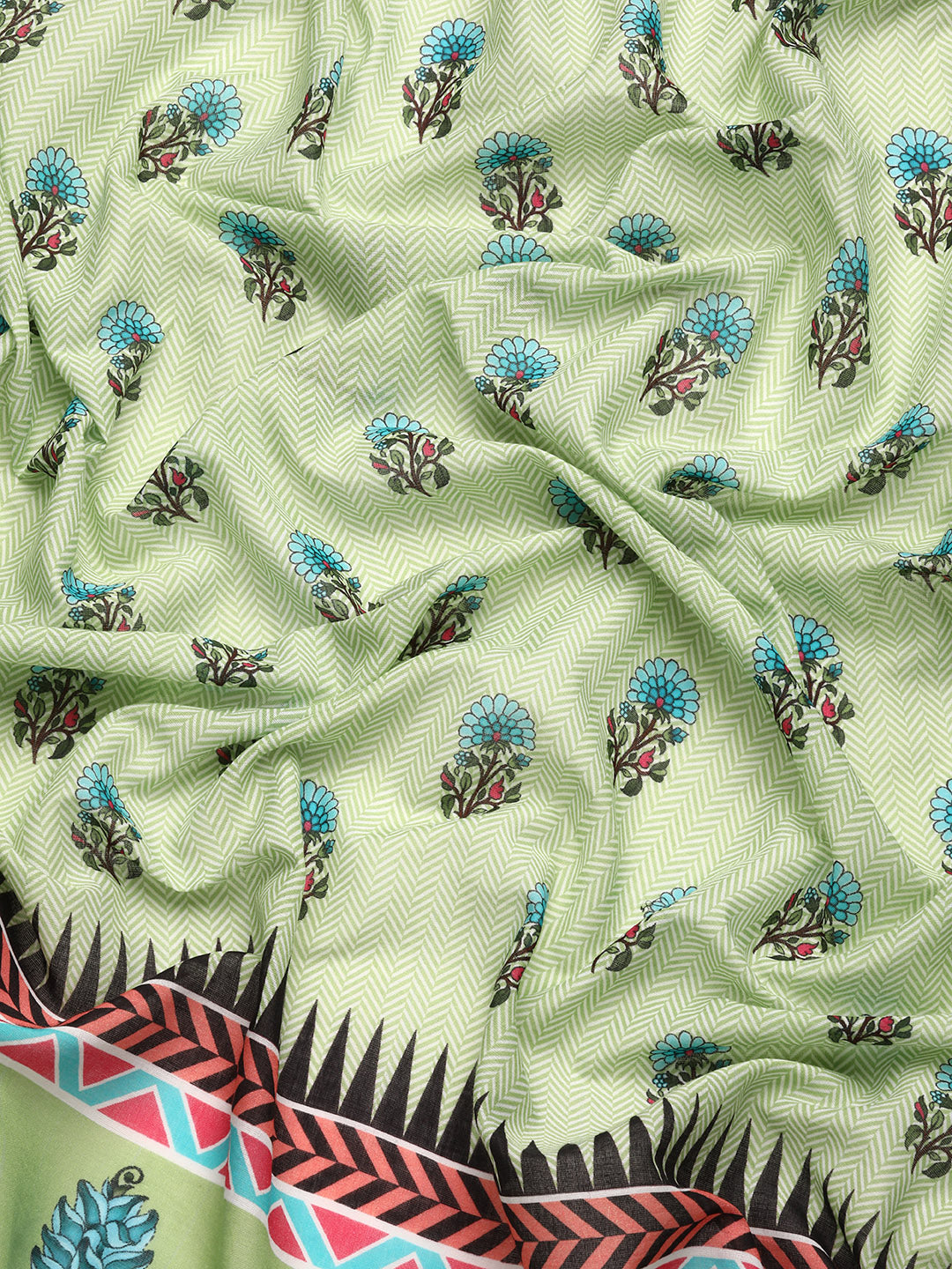 Buta Buti Green Colour Floral Printed Pure cotton Saree With Unstitched Blouse