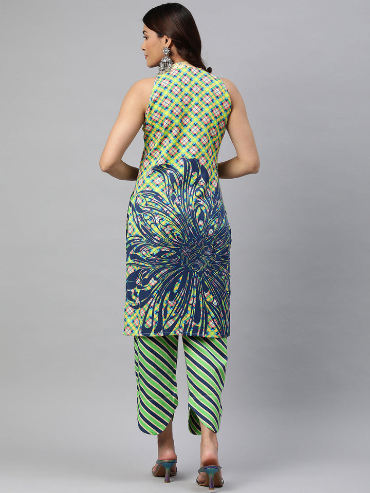Green Color Floral Printed Pure Cotton  Kurta Set