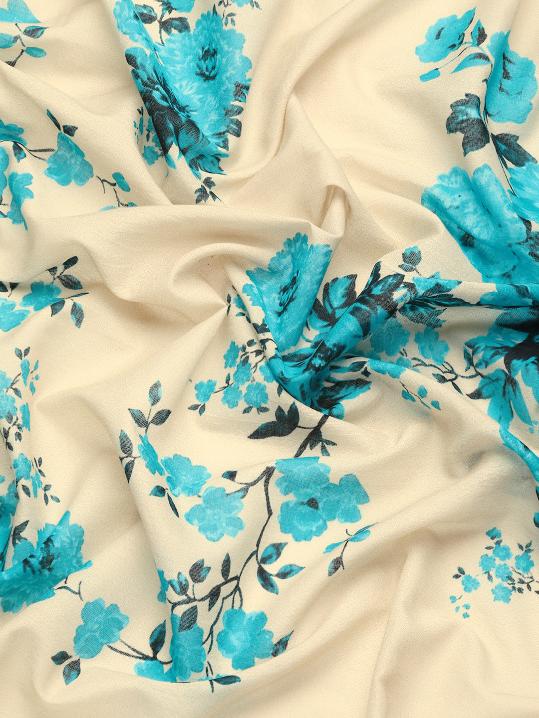 Buta Buti Blue Colour Floral Printed Pure cotton Saree With Unstitched Blouse
