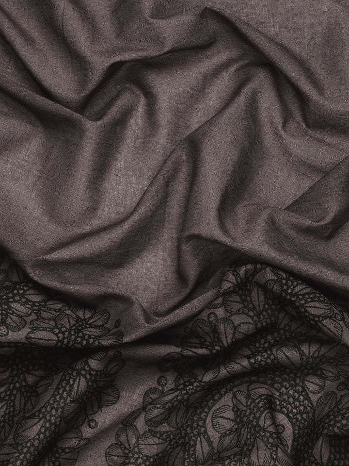 Buta Buti Brown Colour Floral Printed Pure Cotton Saree With Unstitched Blouse And Lace