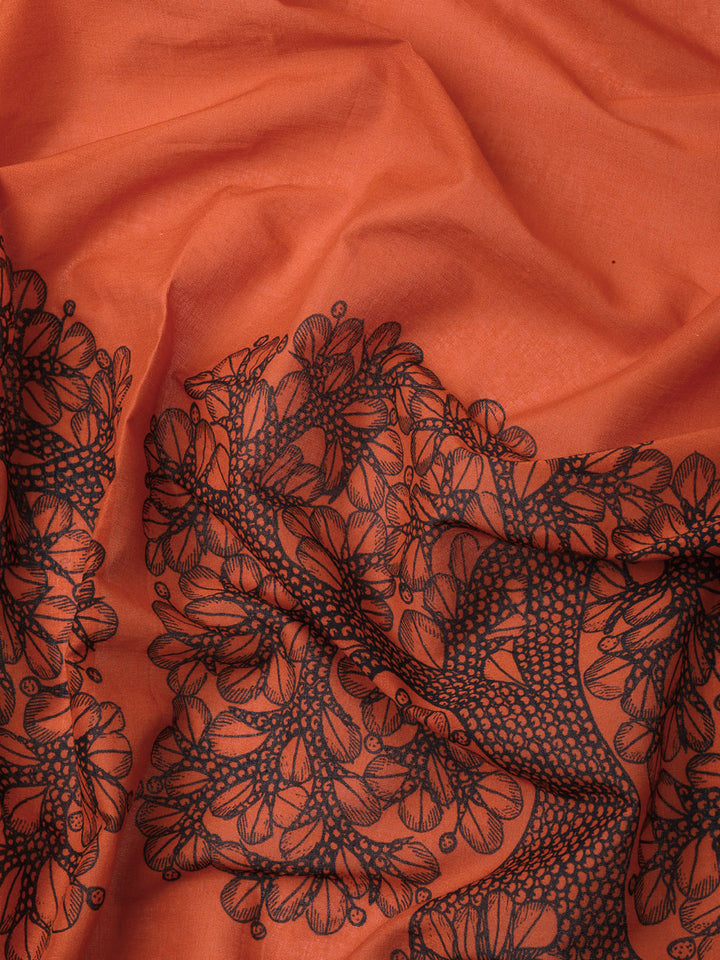 Buta Buti Orange Colour Floral Printed Pure Cotton Saree With Unstitched Blouse And Lace