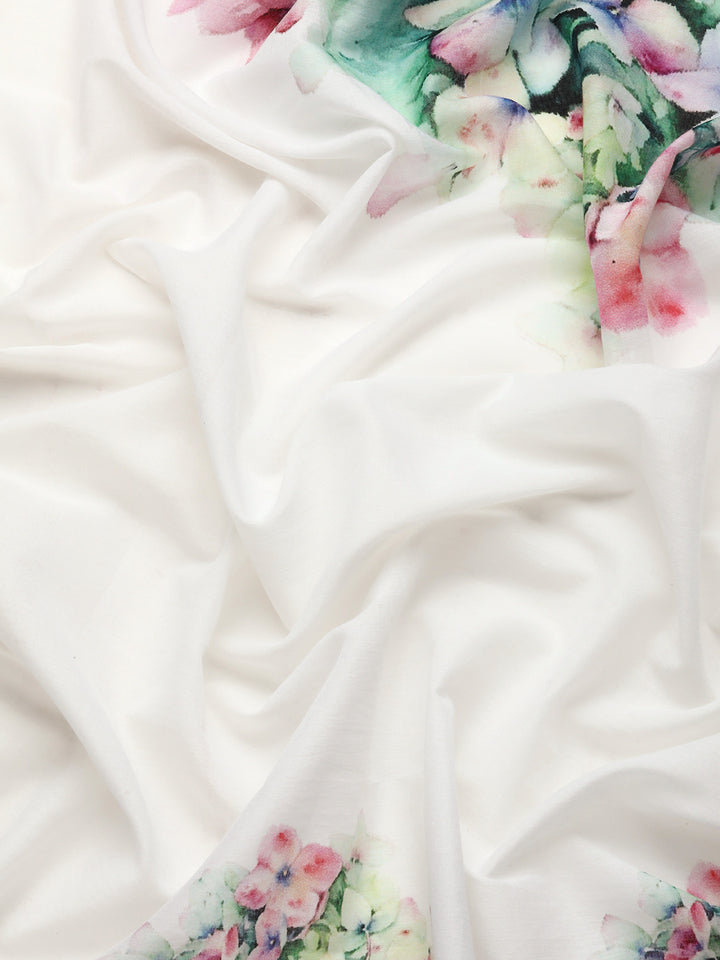Buta Buti White Colour Floral  Printed Pure Cotton Saree With Unstitched Blouse
