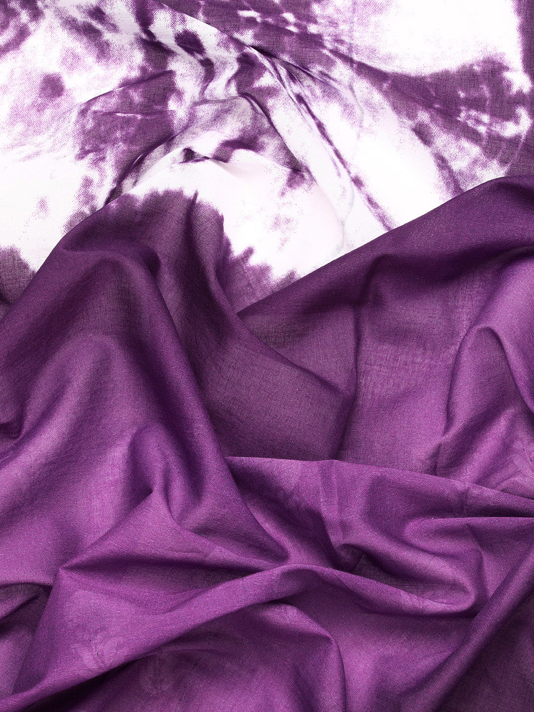 Buta Buti Purple Colour Tie and Dye Printed Pure Cotton Saree With Unstitched Blouse And Lace