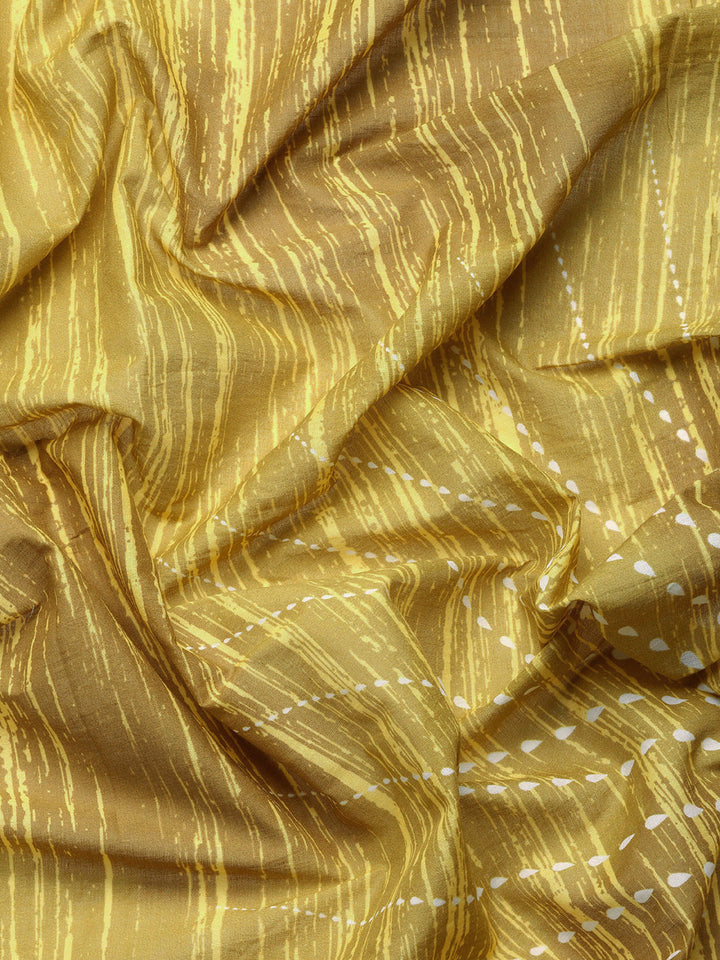 Buta Buti Yellow Colour Abstract Printed Pure Cotton Saree With Unstitched Blouse And Lace