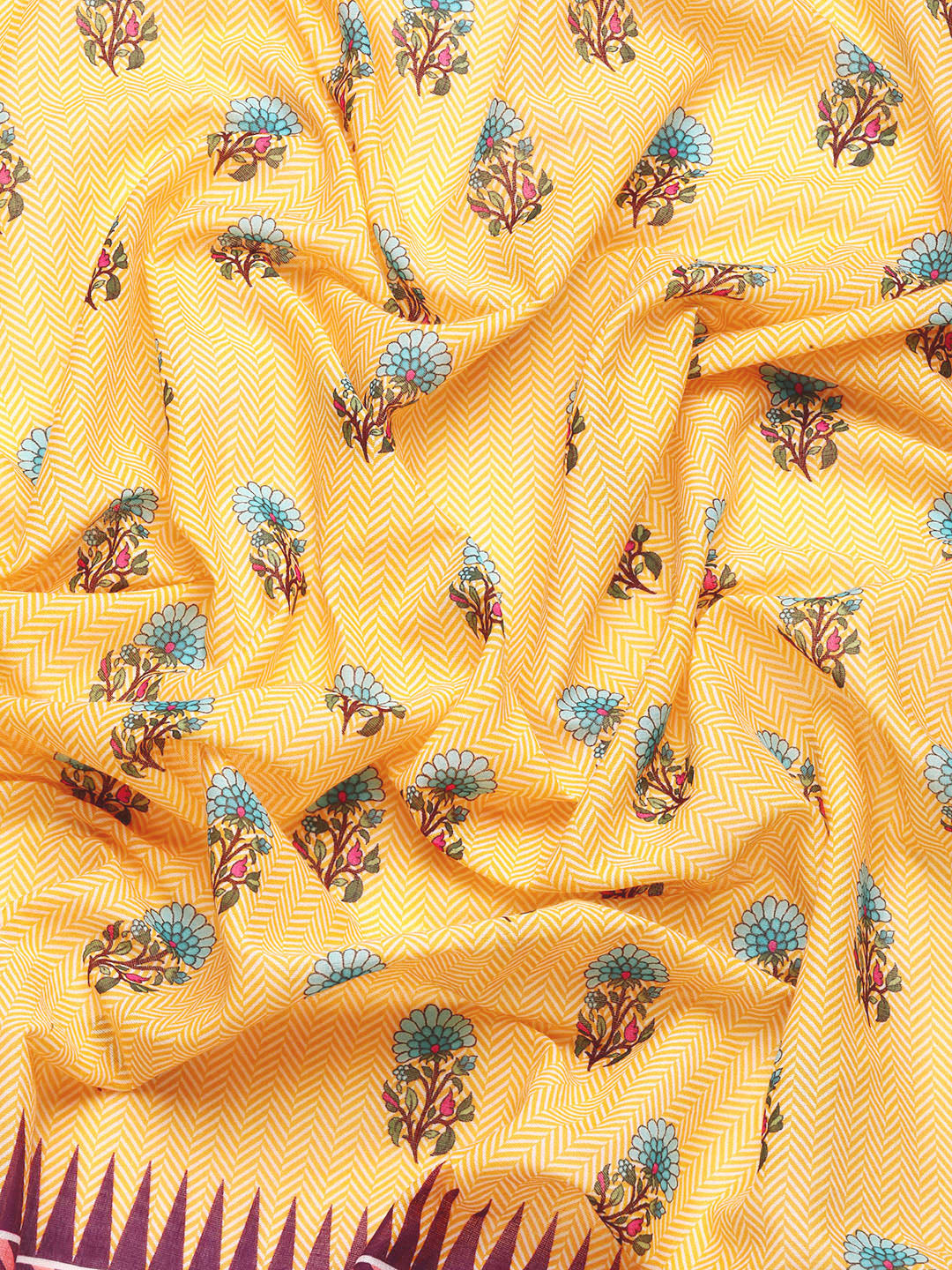Buta Buti Yellow Colour Floral Printed Pure cotton Saree With Unstitched Blouse