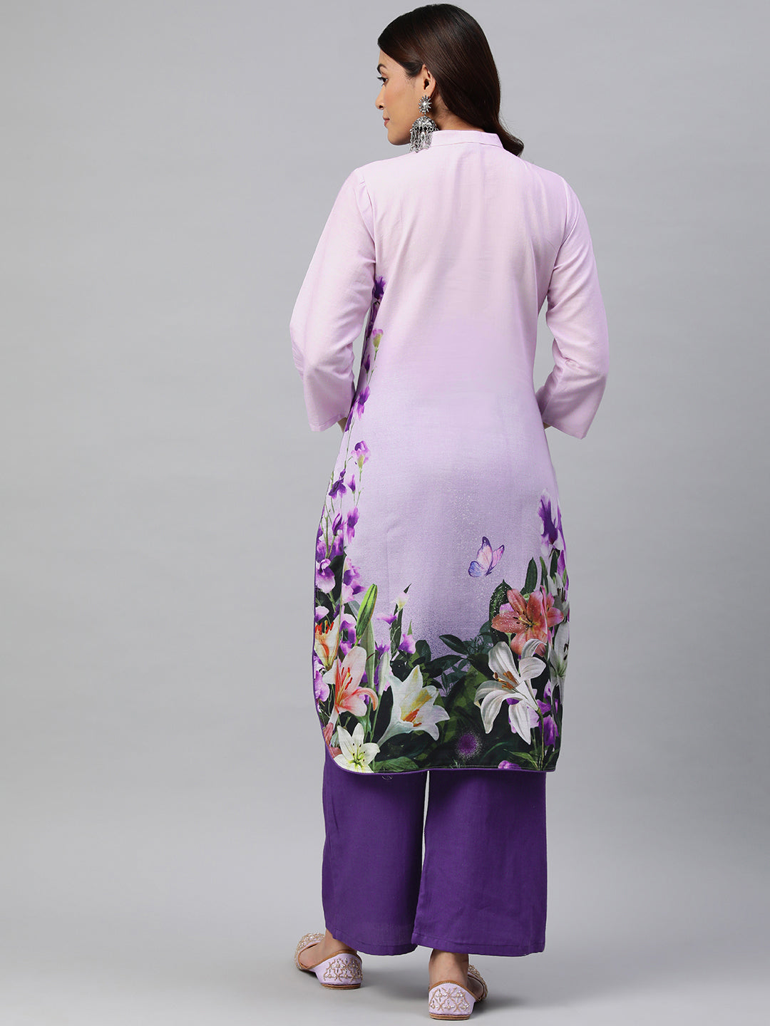 Purple Color Floral Printed Pure Cotton  Kurta Set