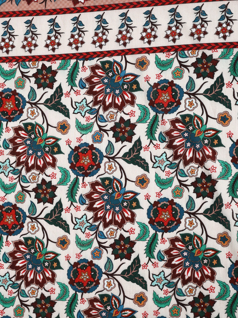 Buta Buti Chintz Floral Printed Pure Cotton Tasseled Saree