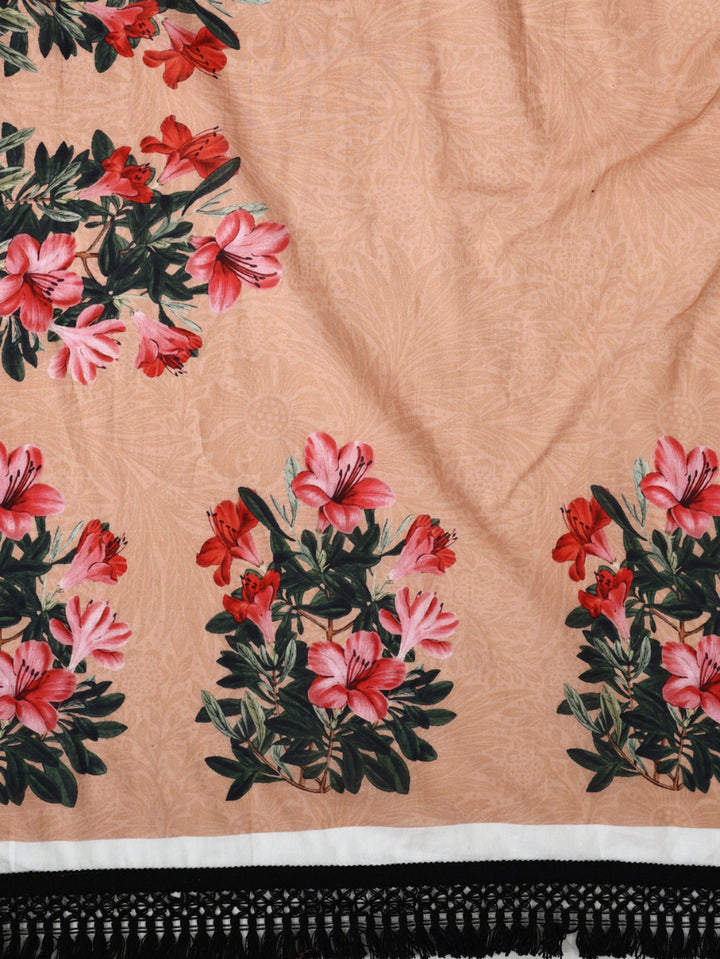 Buta Buti Floral Printed Pure Cotton Tasseled Saree