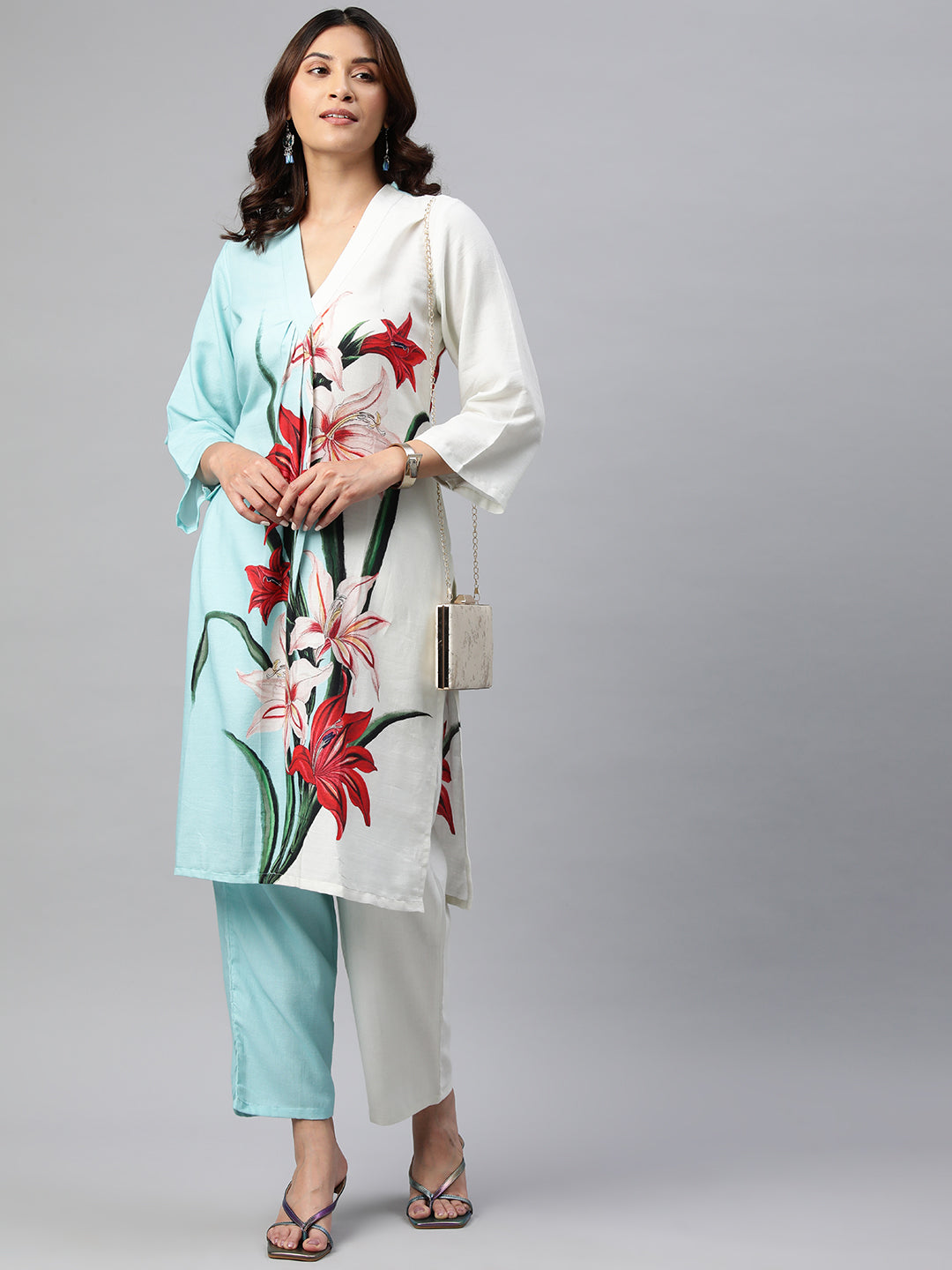 Blue Color Floral Printed Pure Cotton  Kurta Set