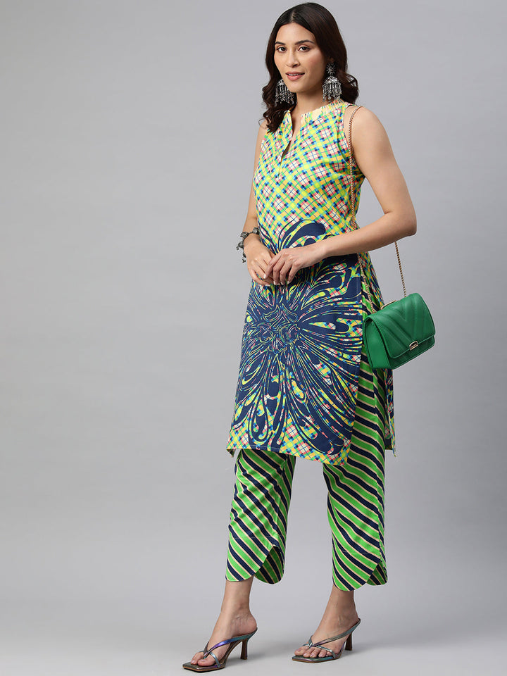 Green Color Floral Printed Pure Cotton  Kurta Set