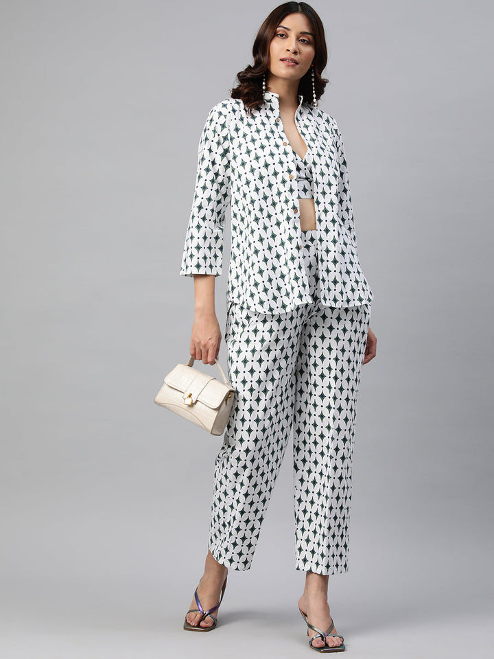 Green Color Floral Printed Pure Cotton Three-Quarter Sleeves Co-Ords