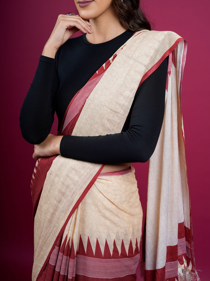 Buta Buti Solid Pirnted Cotton Saree With Tassels Embellishment