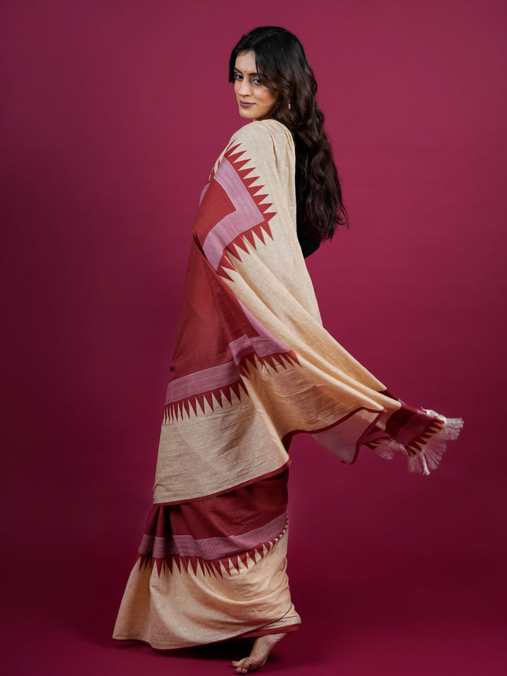 Buta Buti Solid Pirnted Cotton Saree With Tassels Embellishment